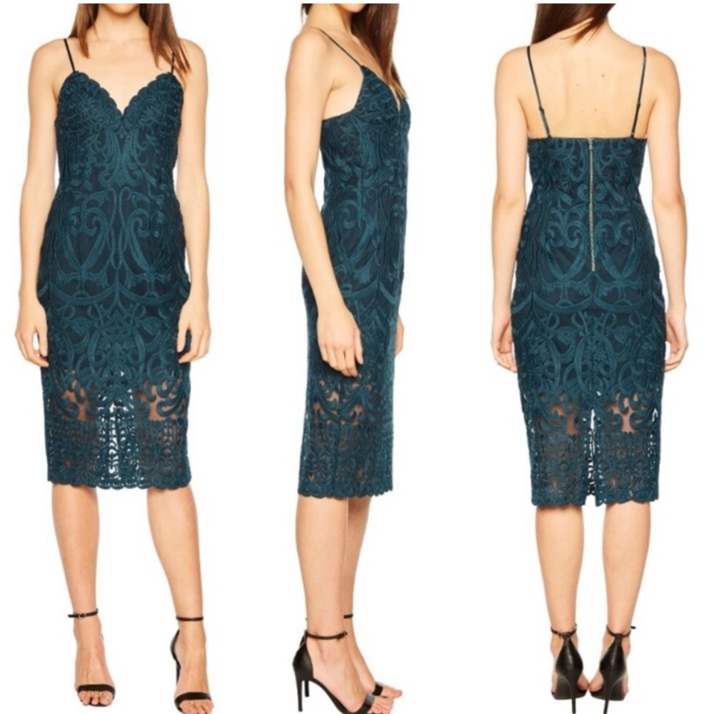 Bardot Gia Lace Teal Green Pencil Dress size 4/XS